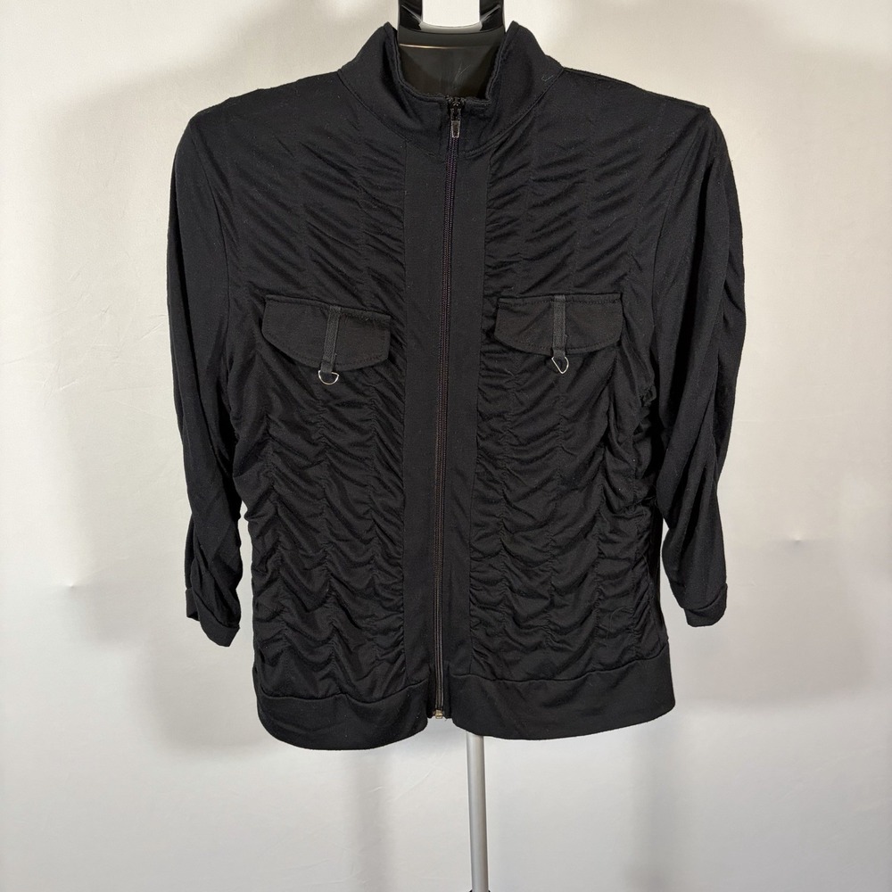Y2K 90s 2X Womens Black Ruched Mock Neck Sweater Zip Emo Grunge Goth Whimsy